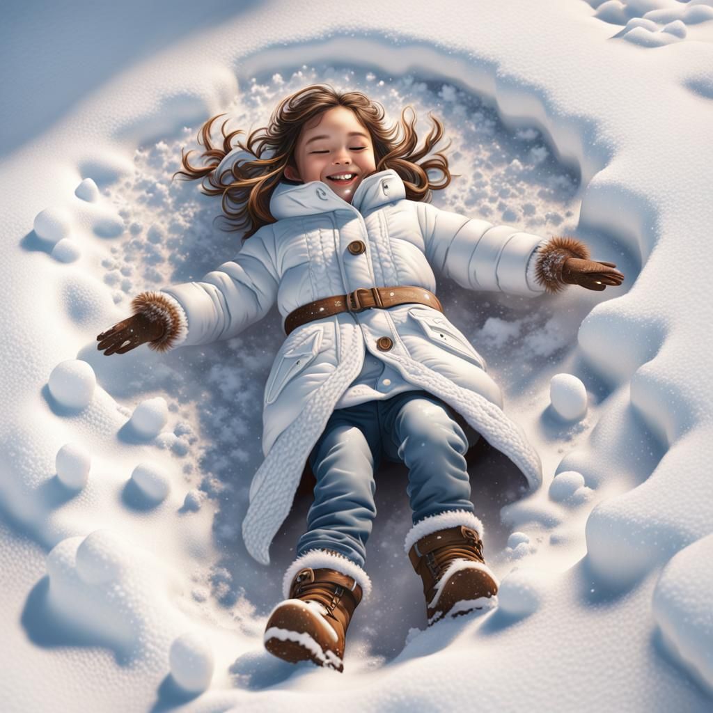 Cute Girl Making a Snow Angel in Snow