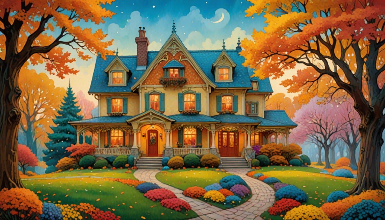 Surreal Seasonal Mansion in Whimsical Style