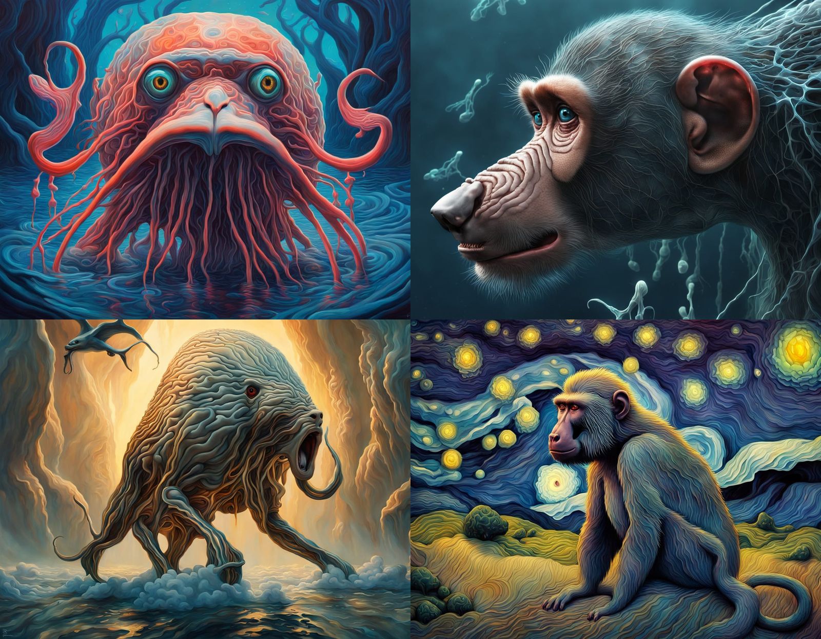 Baboon Surrounded by Sperm Whale Brain Anatomical Illustrati...