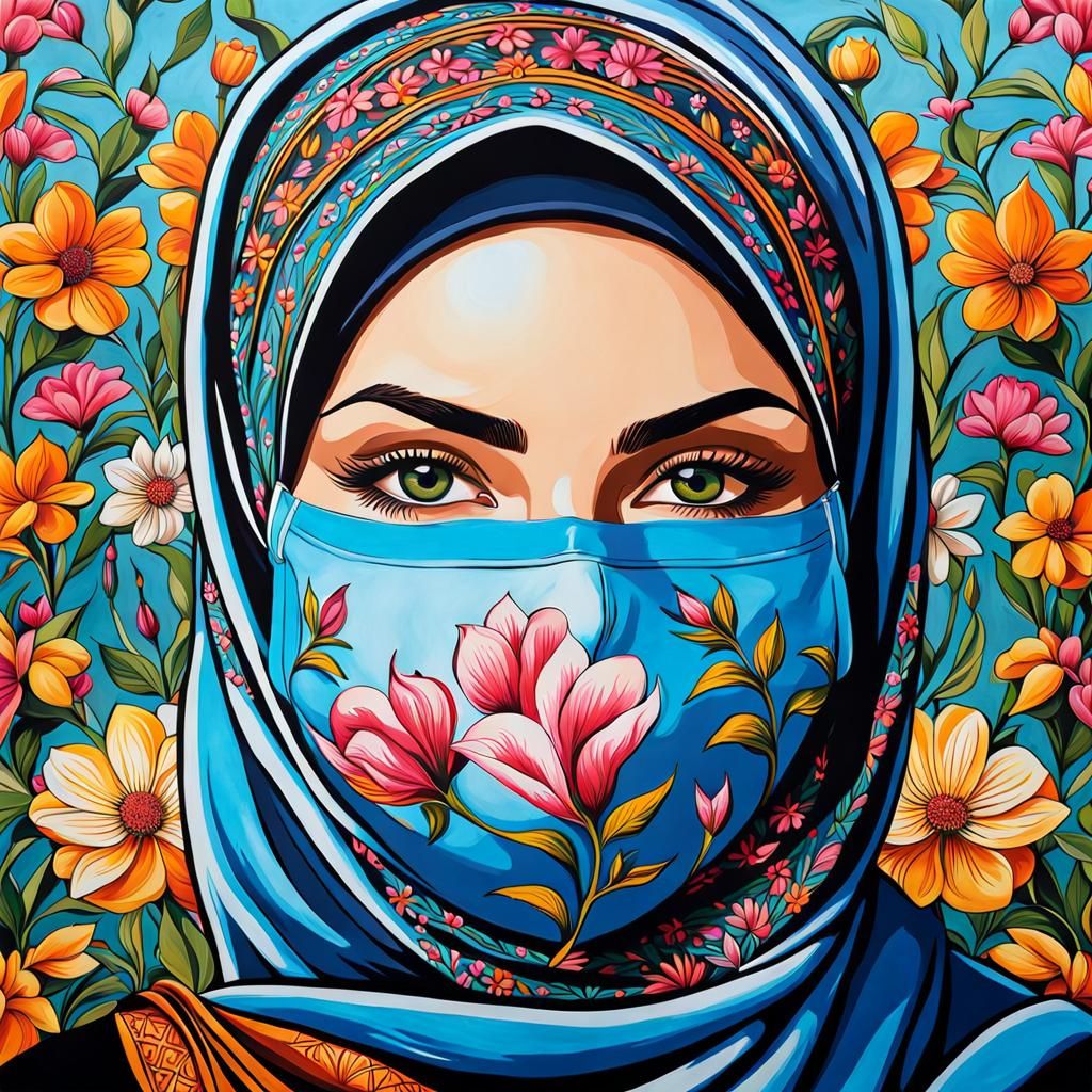 European Hijabi Student Portrait in Oil Painting Style