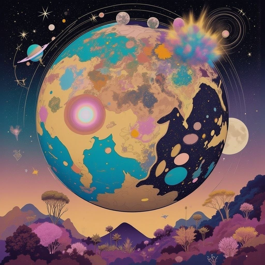 Surreal World Map Portrait in Watercolor