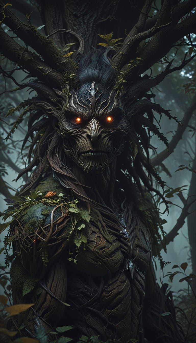Haunted Wood Guardian in Hyperrealistic Style