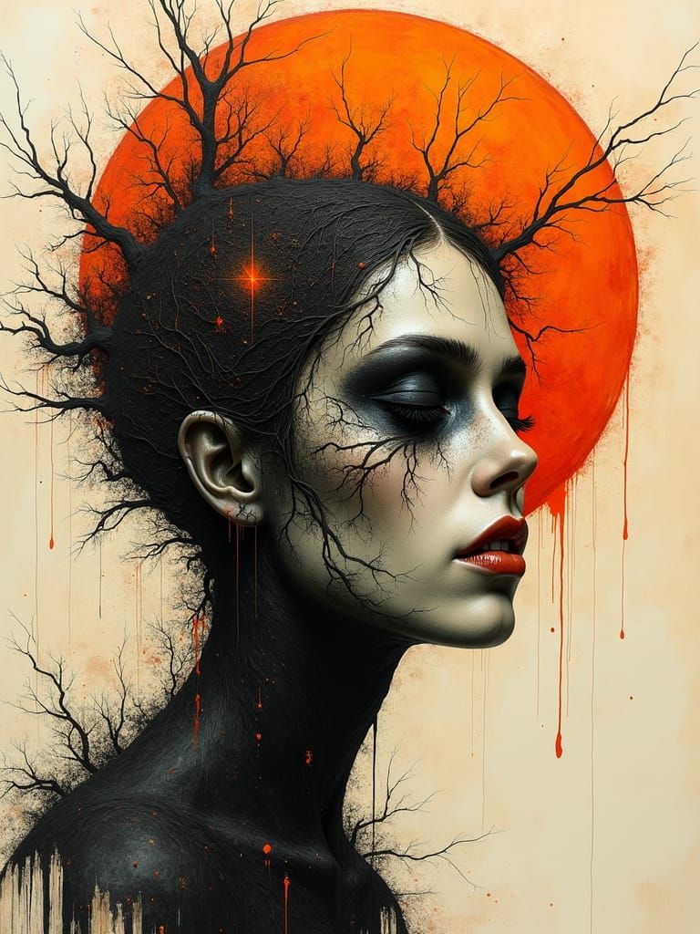 Ethereal Dark Surreal Horror Art in Cubist Style