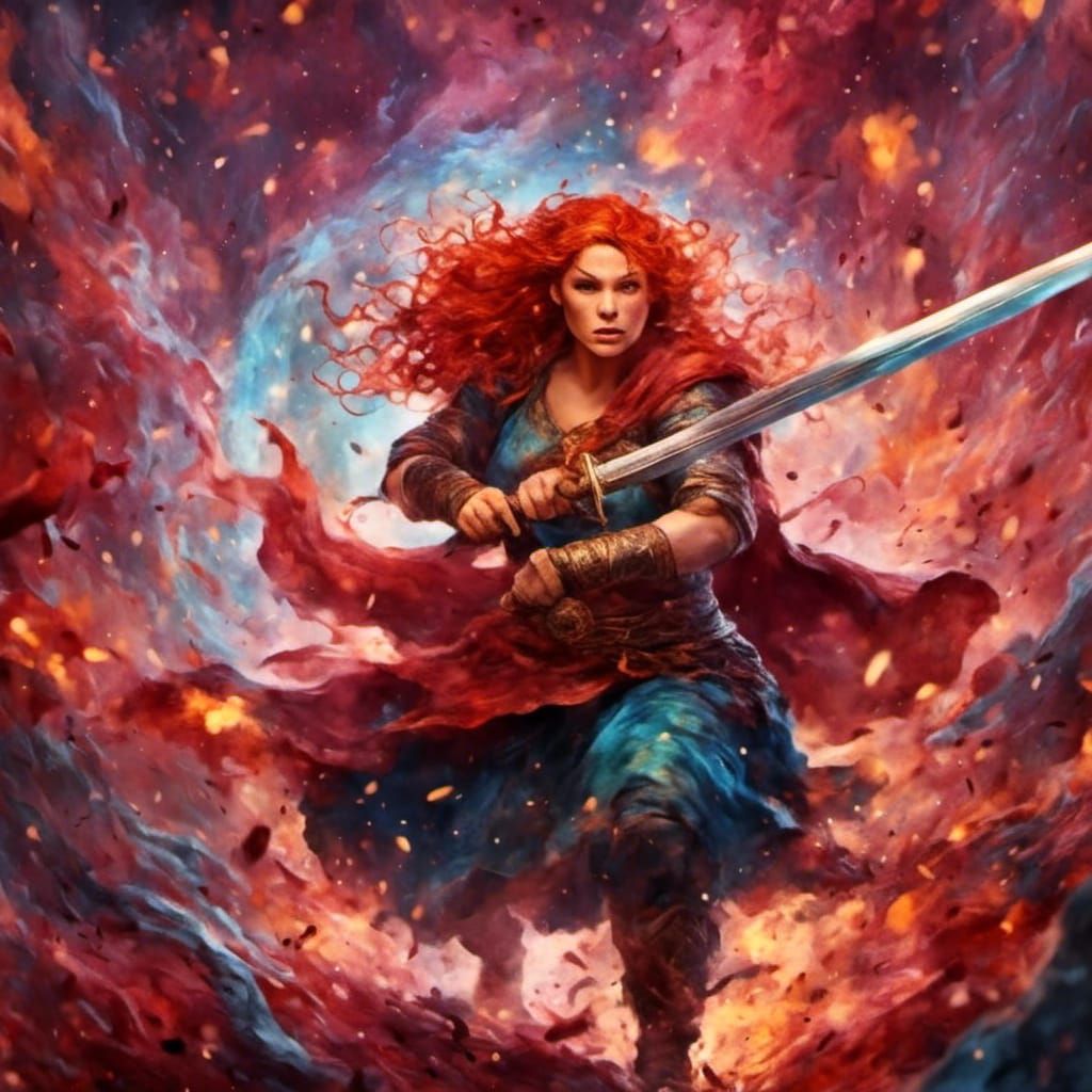 Viking Redhead Warrior Fighting Sadness, by Amaringo