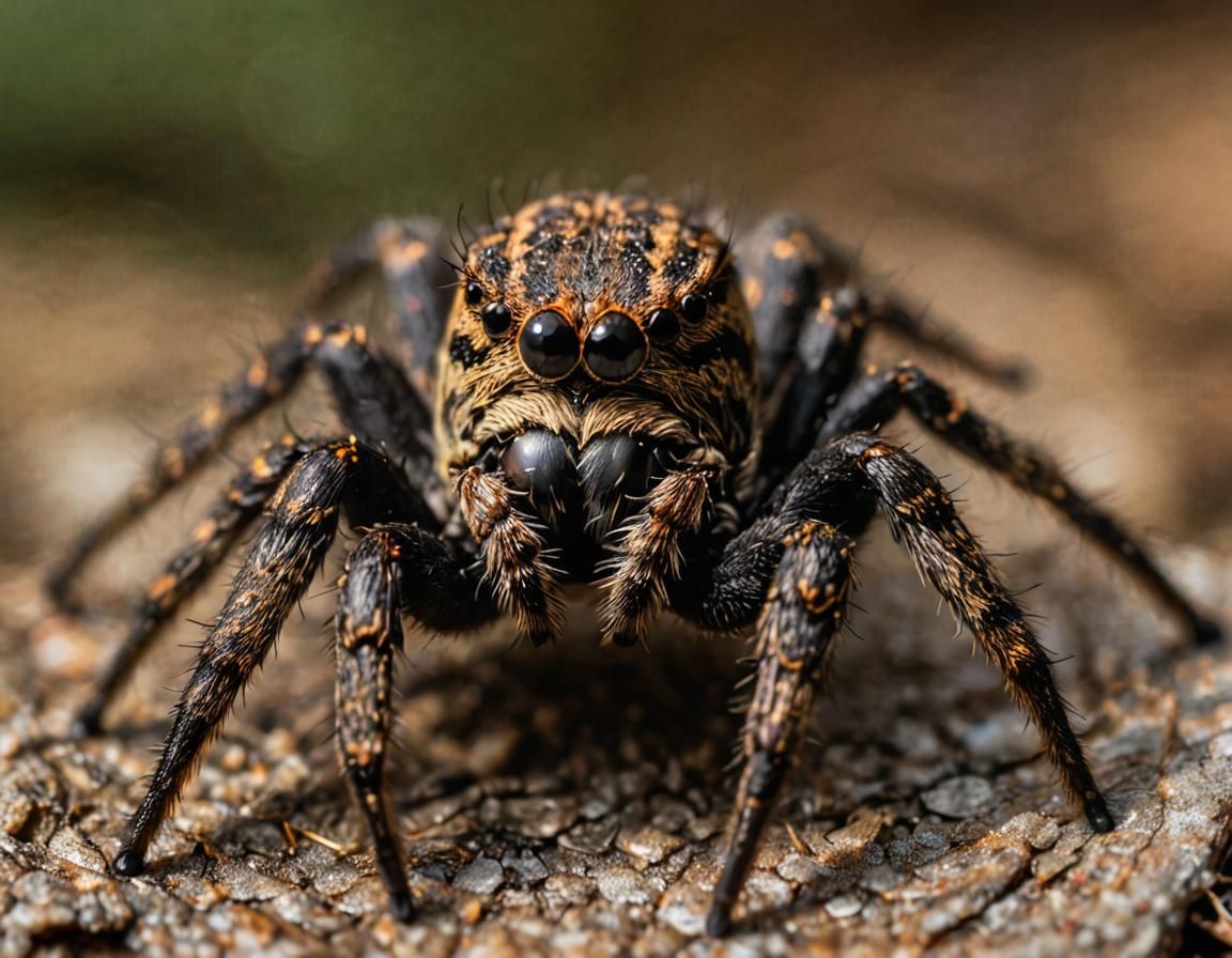 Macro Photo of Wolf Spider in Web