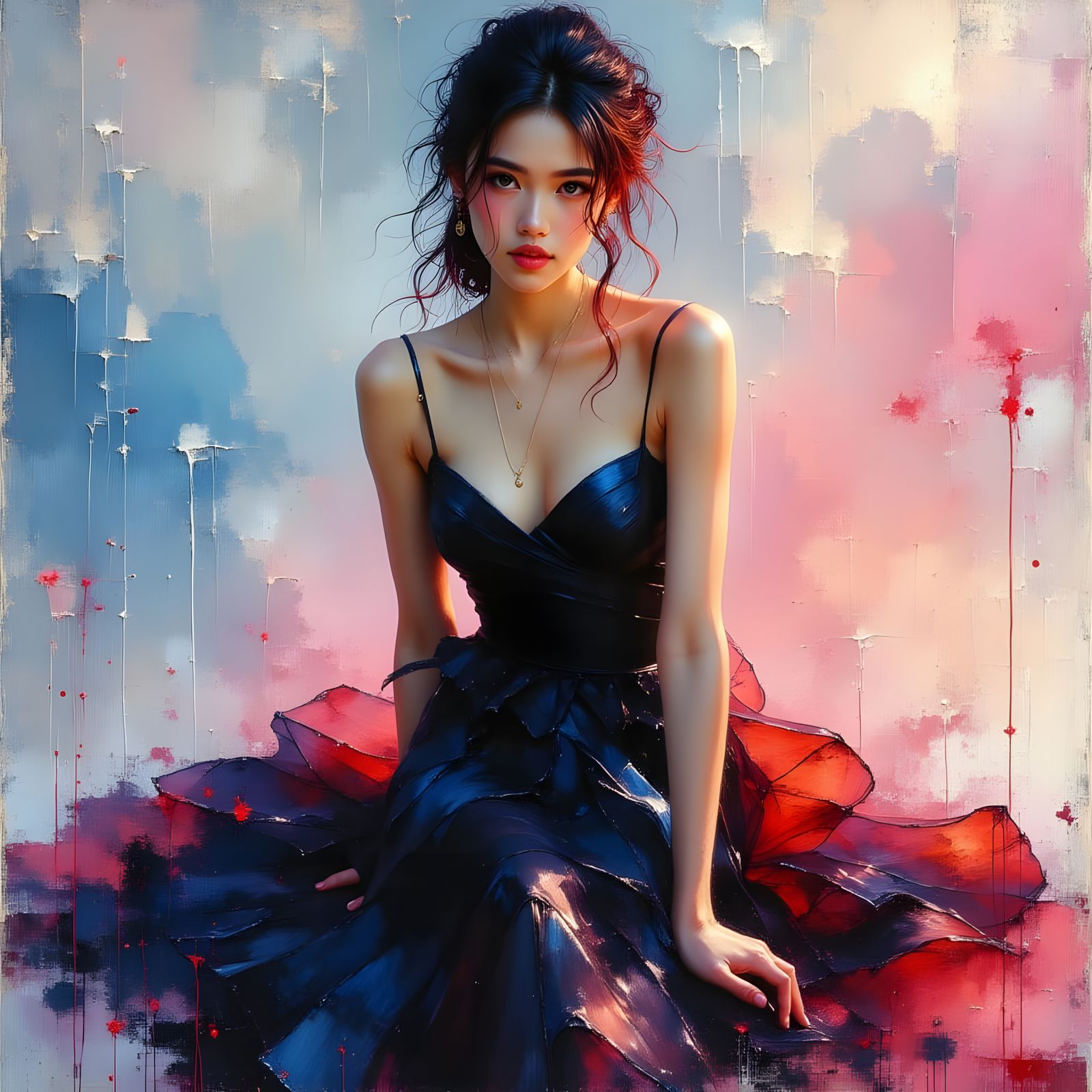 Elegant Thai Lady in Dynamic Evening Dress