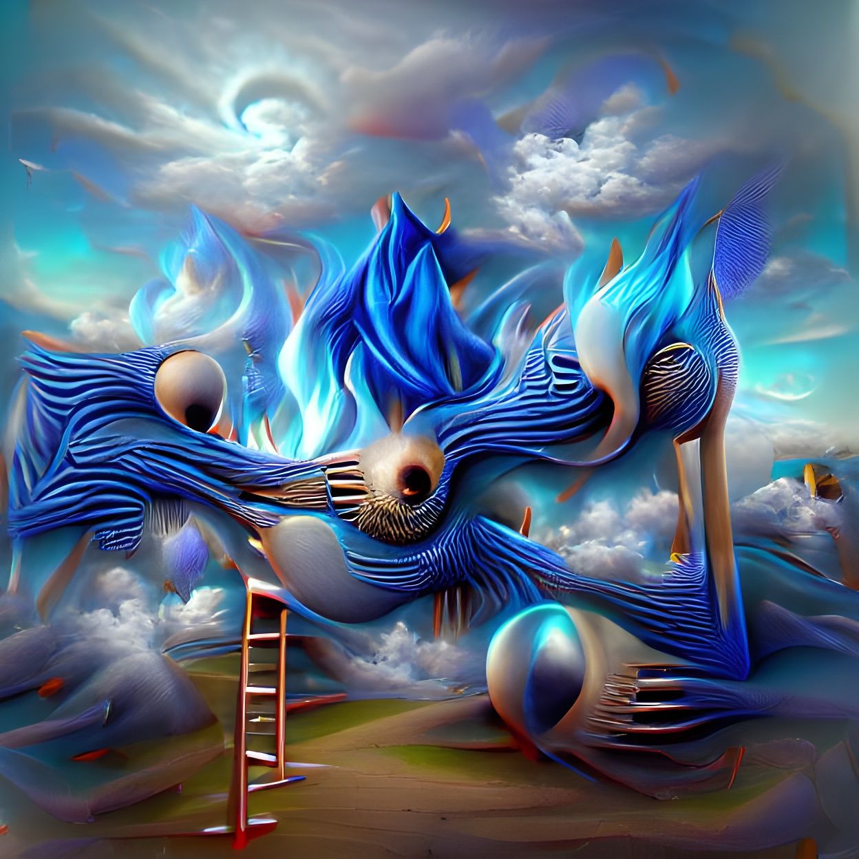 Surreal Blue Flames of Heaven in 3D