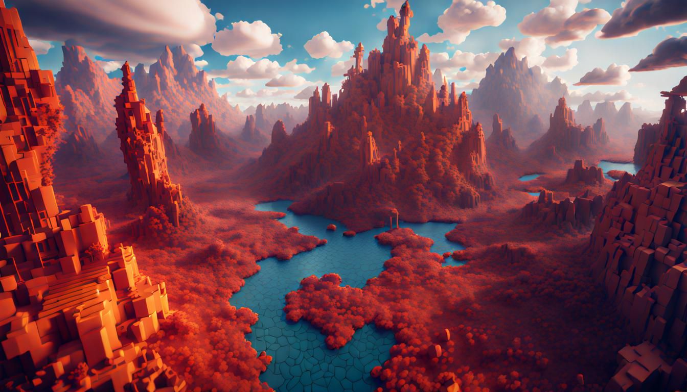 Epic Voxel Landscape in Detailed Matte Painting