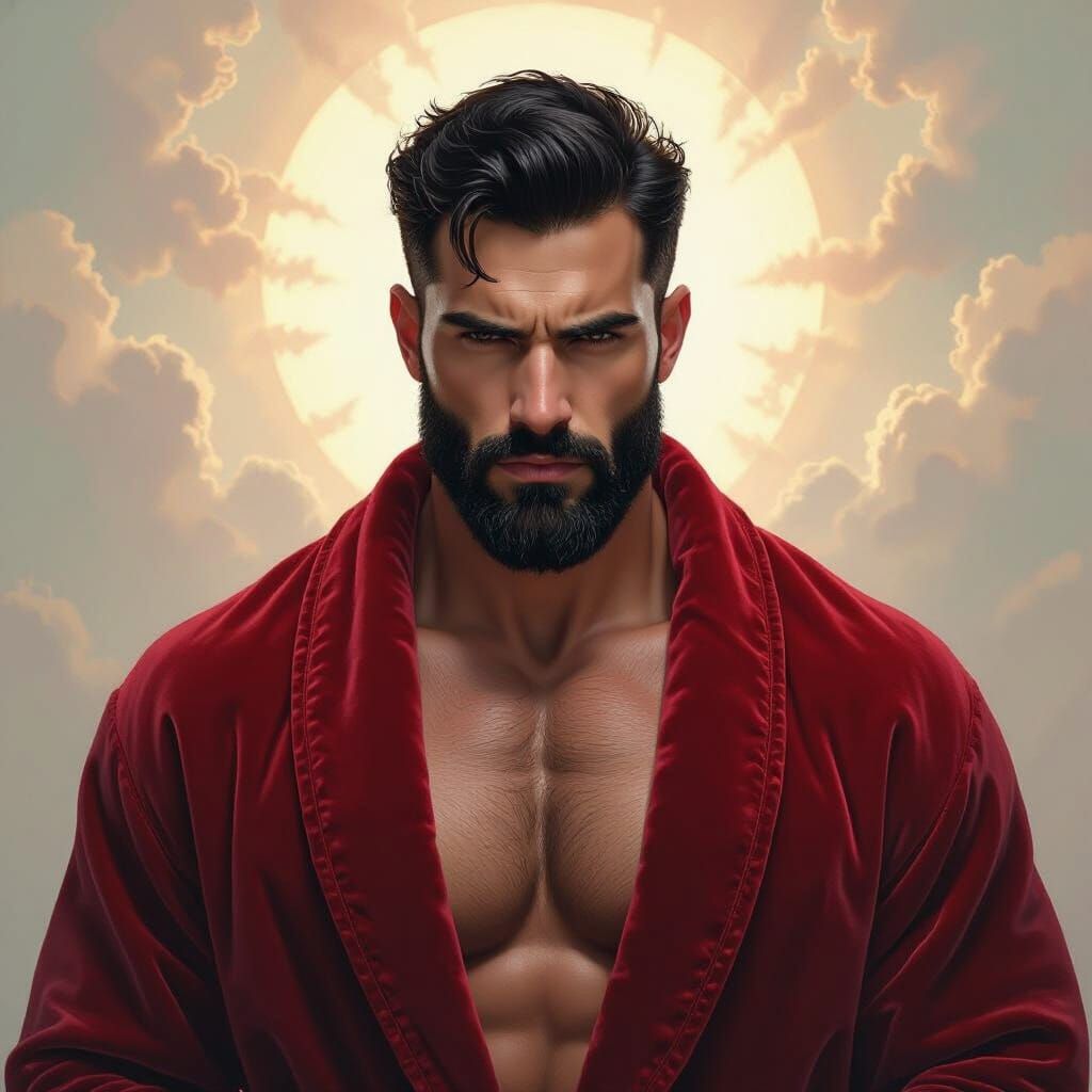 Wrathful Man in Red Velvet Robe: Expressionist Style