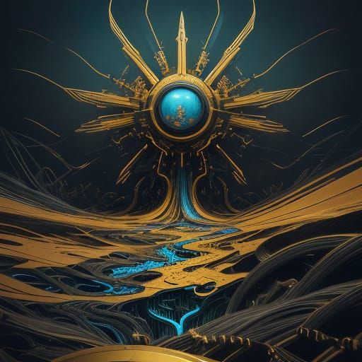 Surreal Android Entity Emerges from Melting Metal Landscape