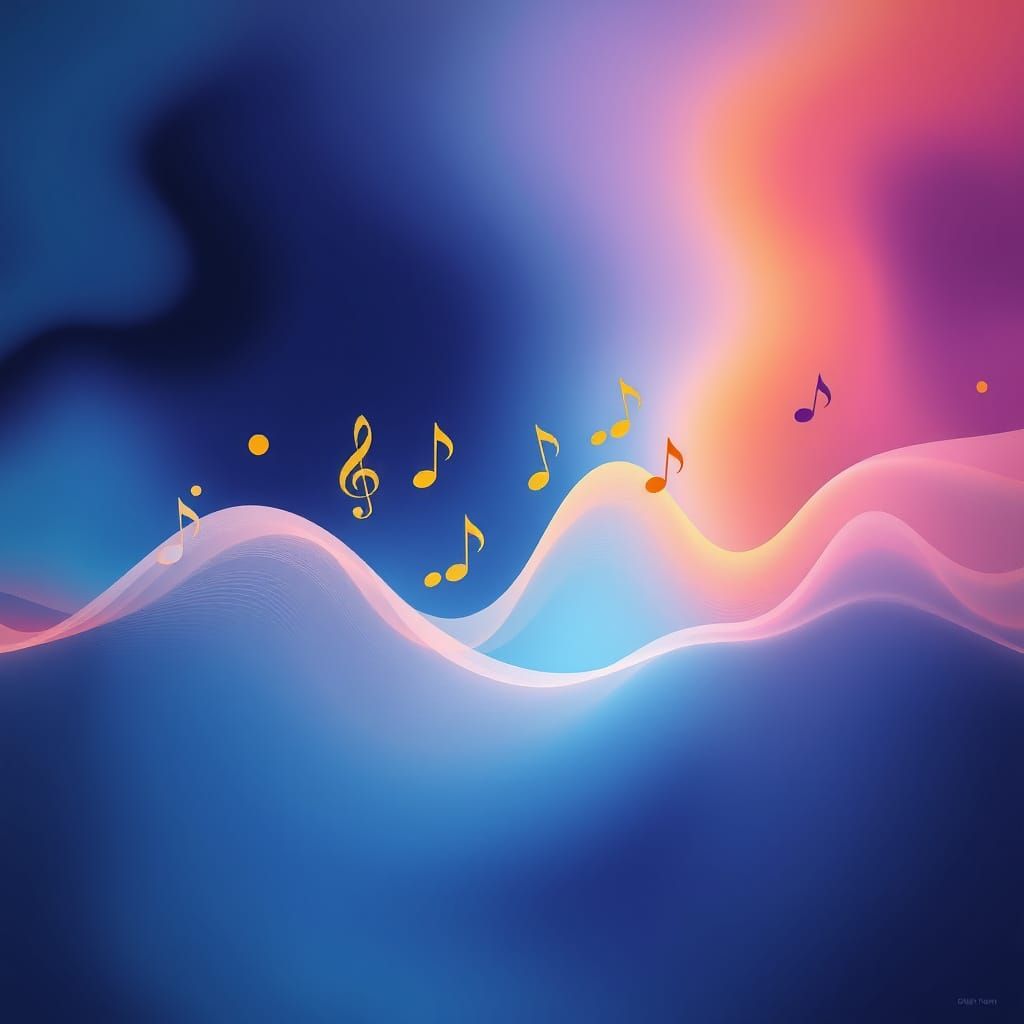 Surreal Brain Wave Patterns with Musical Notes in Vibrant Co...