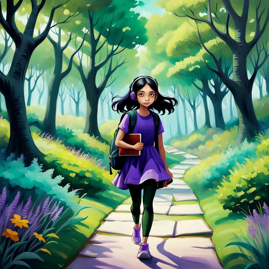 Girl Walks Home Through Whimsical Forest