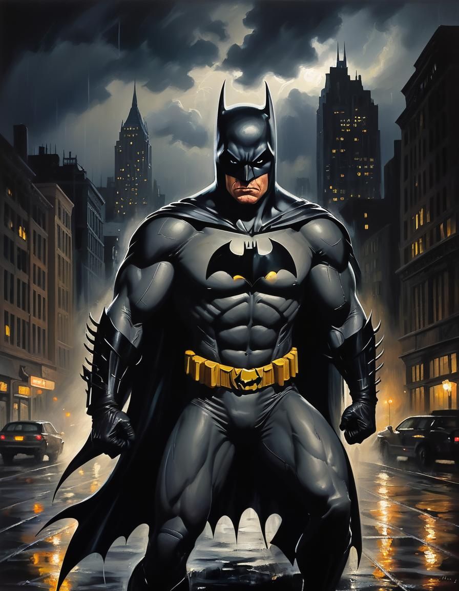 Batman in Gotham City During a Stormy Night
