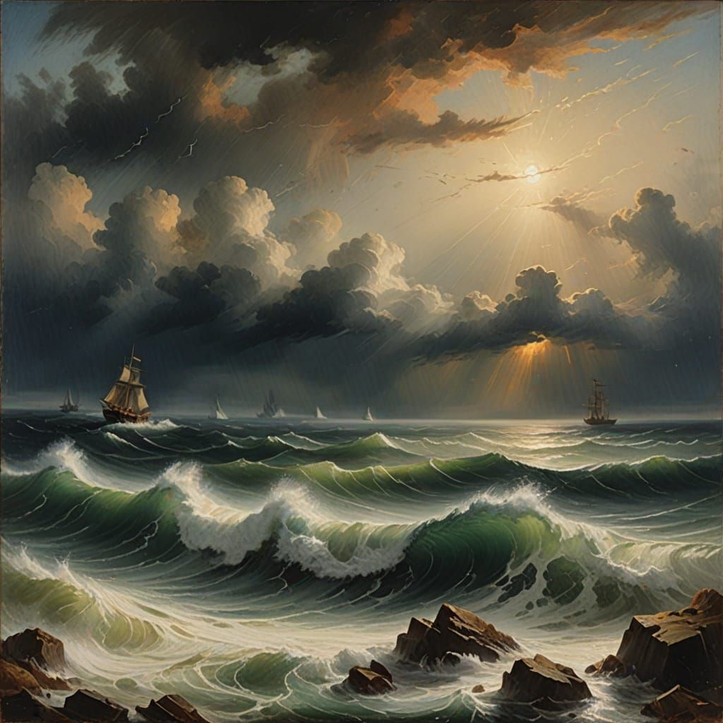 Stormy Sea Landscape in Turner Style