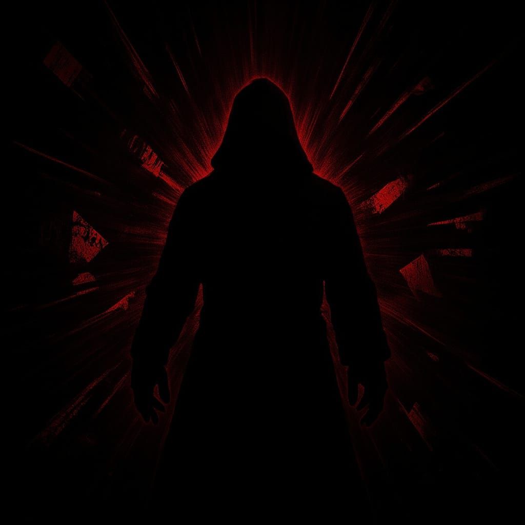 Ominous Shadow Figure in Abstract Chaos