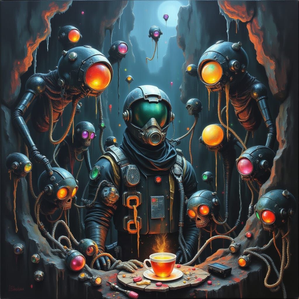 Astronaut's Tea Party with Bug Aliens in Cave