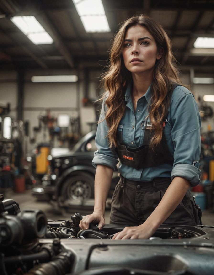 Female Mechanic Working on Car: Cinematic Quality