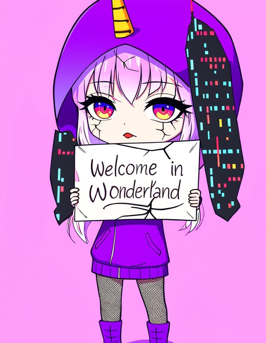 Gothic Chibi Girl in Futuristic City
