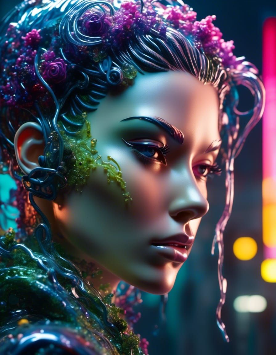 Mossy Cyberpunk Translucent Glass Sculpture