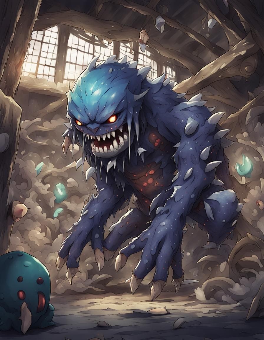 Scary Five-Limbed Monster in Dungeon, Anime Style