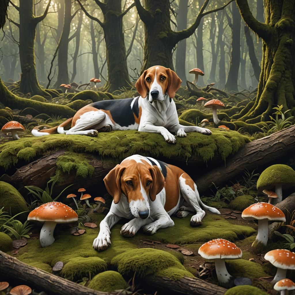 Coonhound Dreamscape: A Matte Painting in Forest