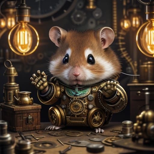 Steampunk Hamster in Miniature Workshop