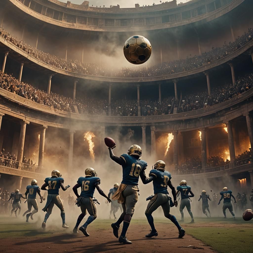 Mystical Football Game in Ancient Stadium