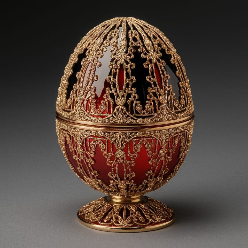 Ethereal Fabergé Egg in Vibrant Hues with Intricate Embroide...