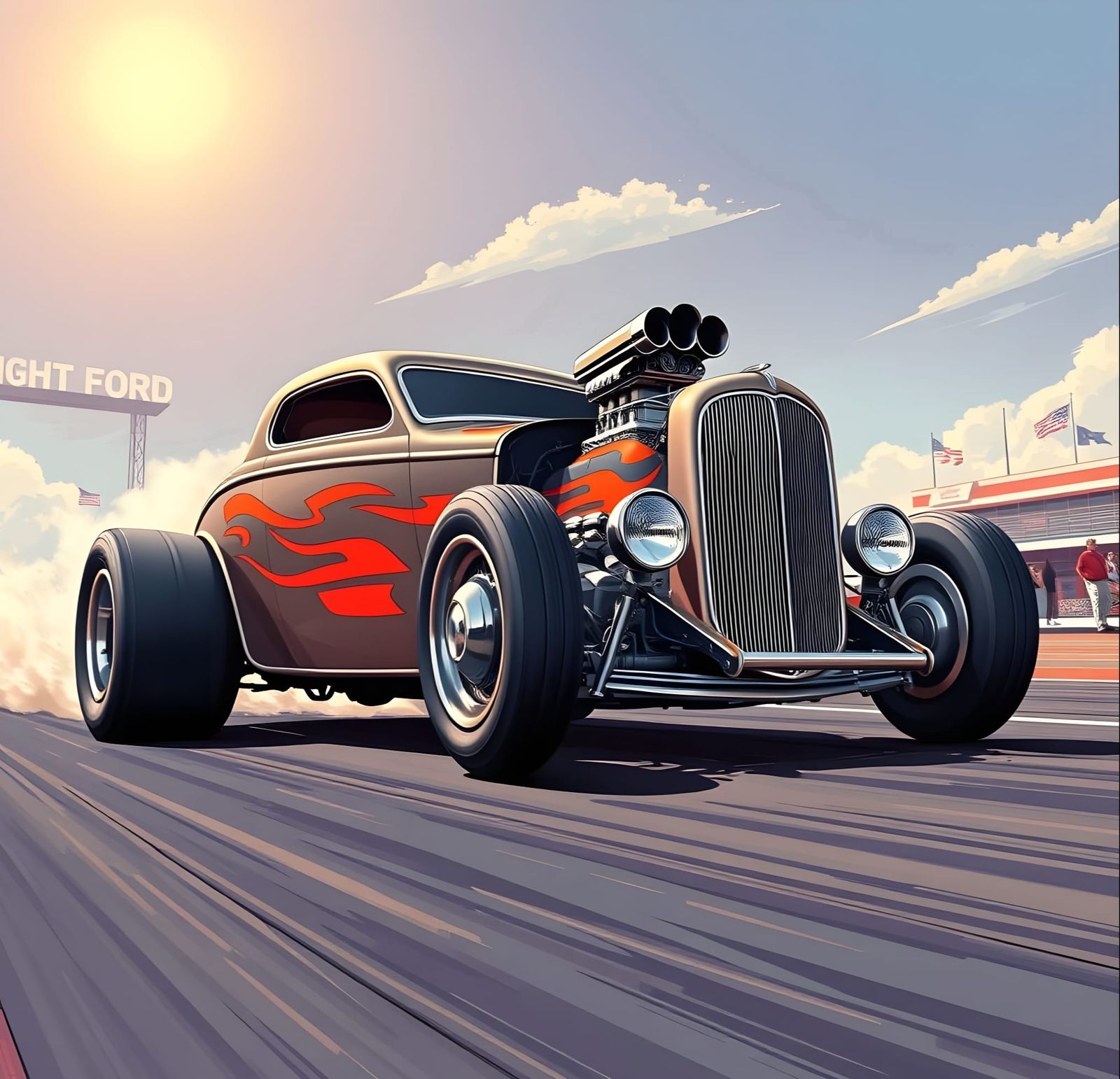 1932 Ford Hot Rod Wheelie at Dragstrip