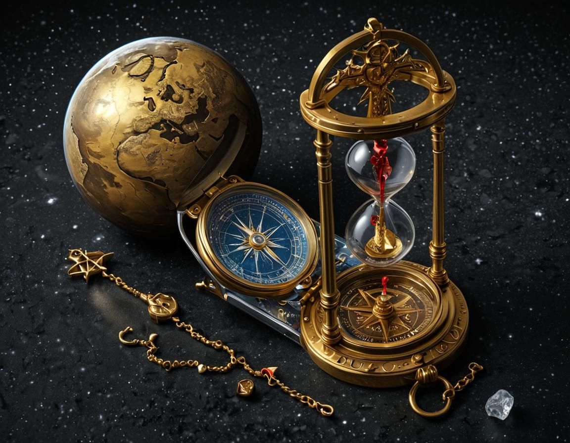 Golden Hourglass with Earth and Blood in Pop Art