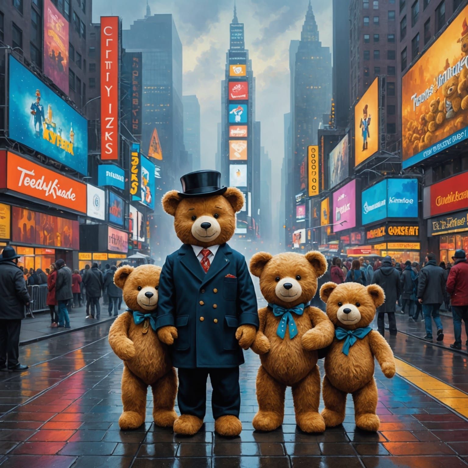 Teddy Bears Visit Times Square: Kinkade Style