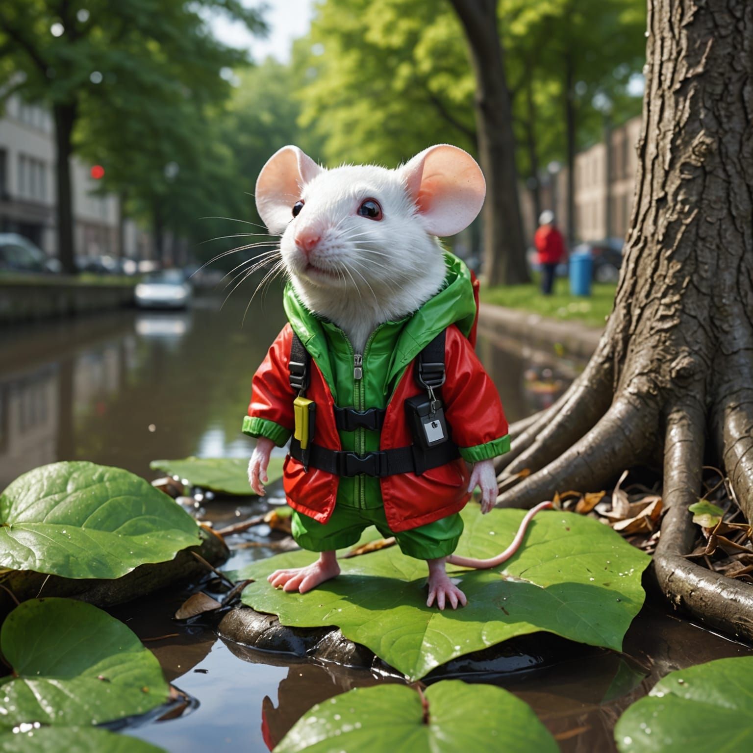 Mouse Rescuer in Surreal Autumn Park Scene
