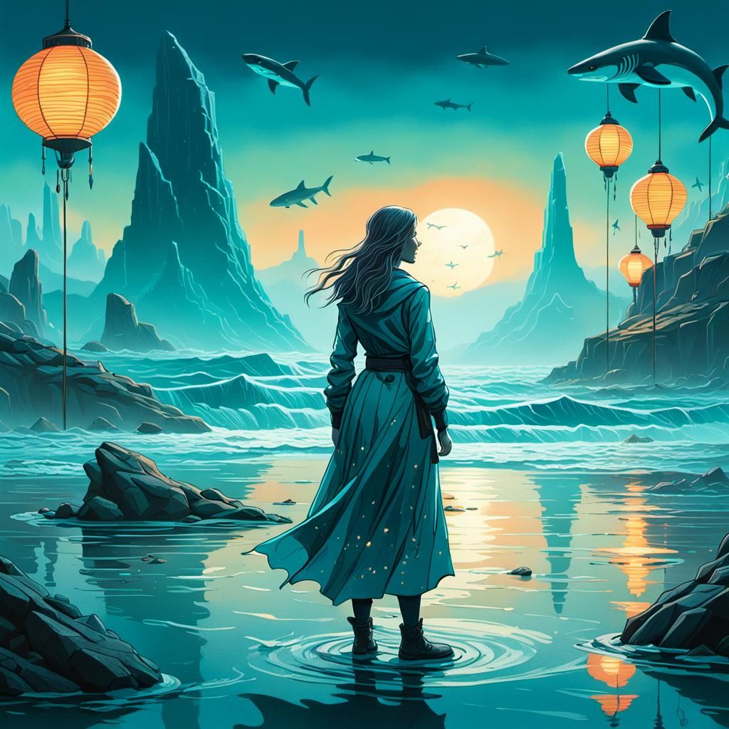 Ocean's Edge: A Fantasy Illustration in Stylized Realism
