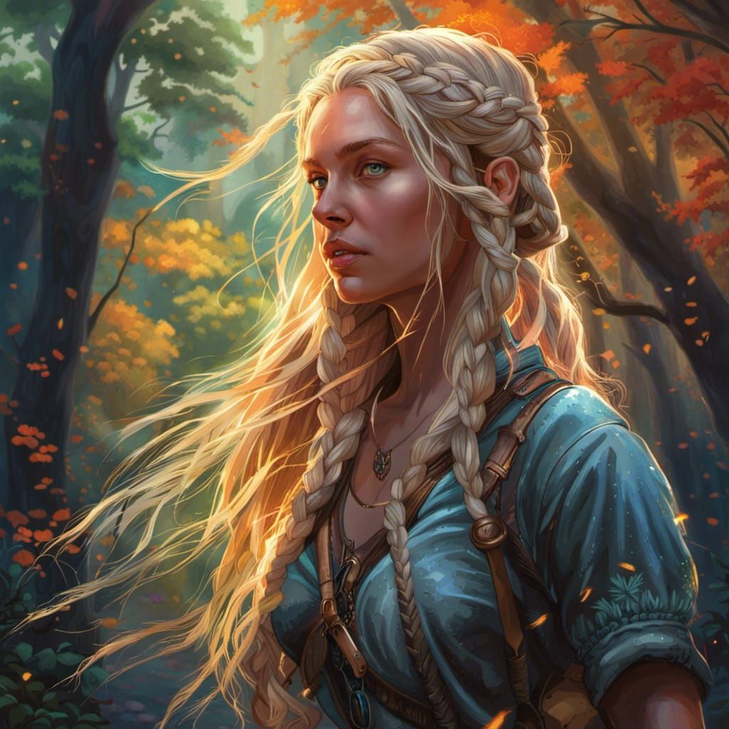 Fantasy Hunter Walking in Forest, Hyperrealistic Art