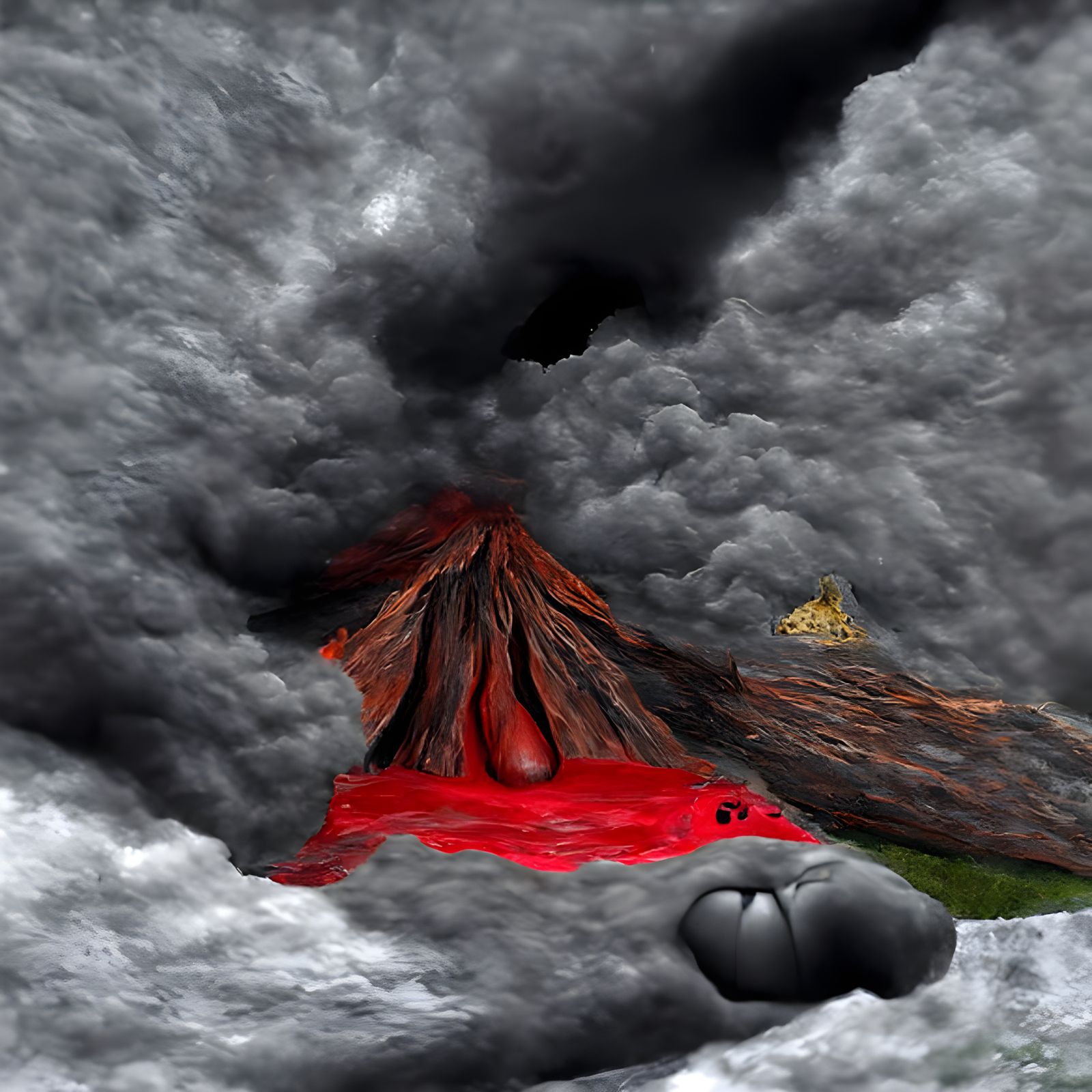 Erupting Inferno Volcano Under Dark Skies