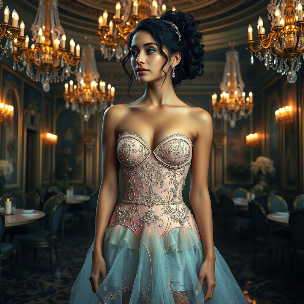 Enchanting Fantasy Princess in Elegant Ballroom Attire