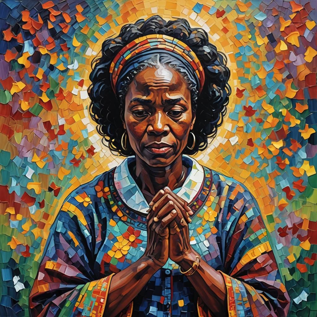 Woman Counting Blessings in Expressionist Oil Painting