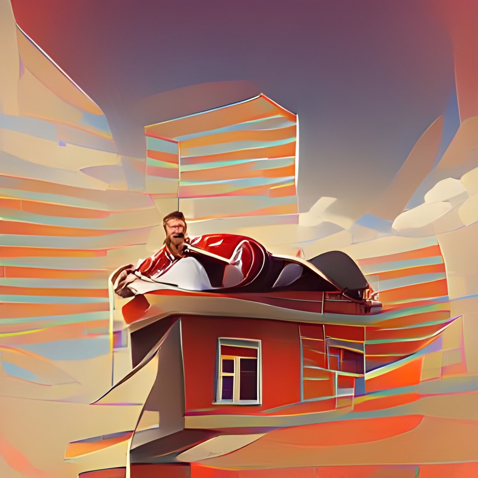 Alcoholic Karlsson-on-the-Roof in Hypermodern Art Deco Style