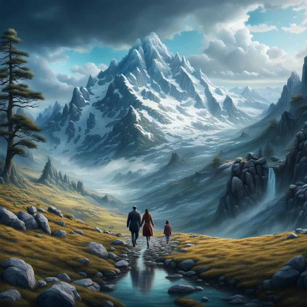 Cinematic Mountain Spring Walk with Father