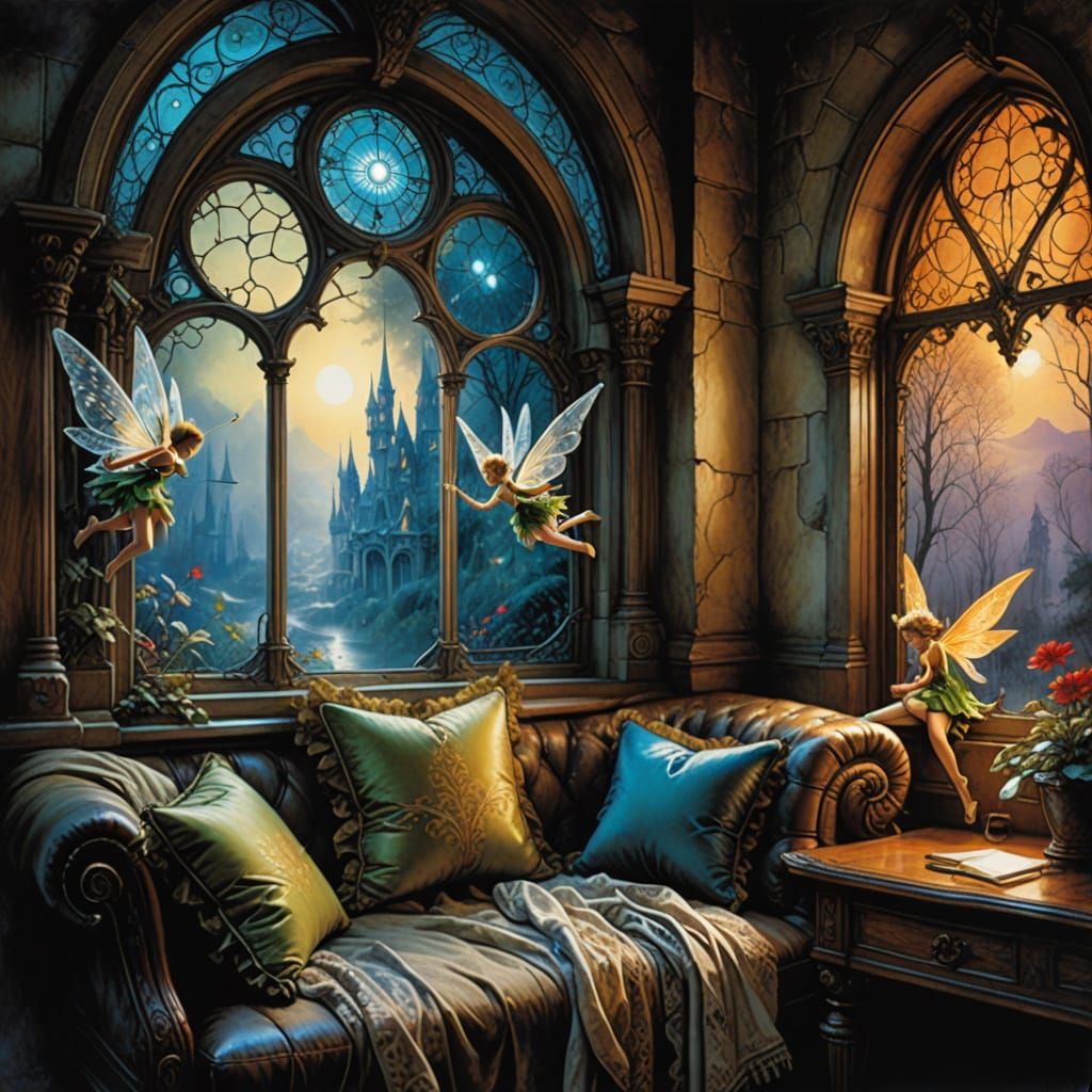 Enchanted Window in Whimsical Watercolor Style