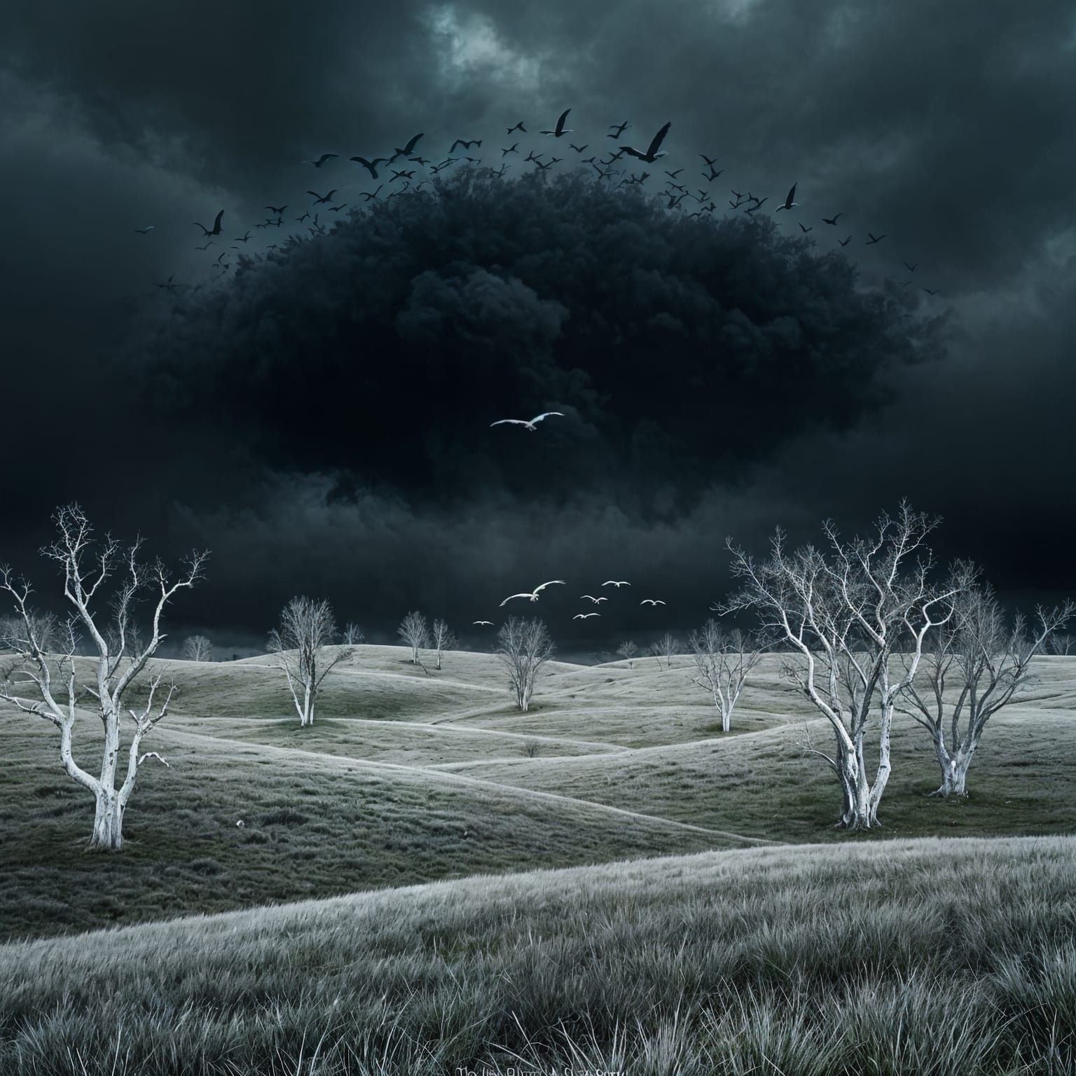 Ethereal Flock Takes Flight Over a Haunting Bone-White Fores...