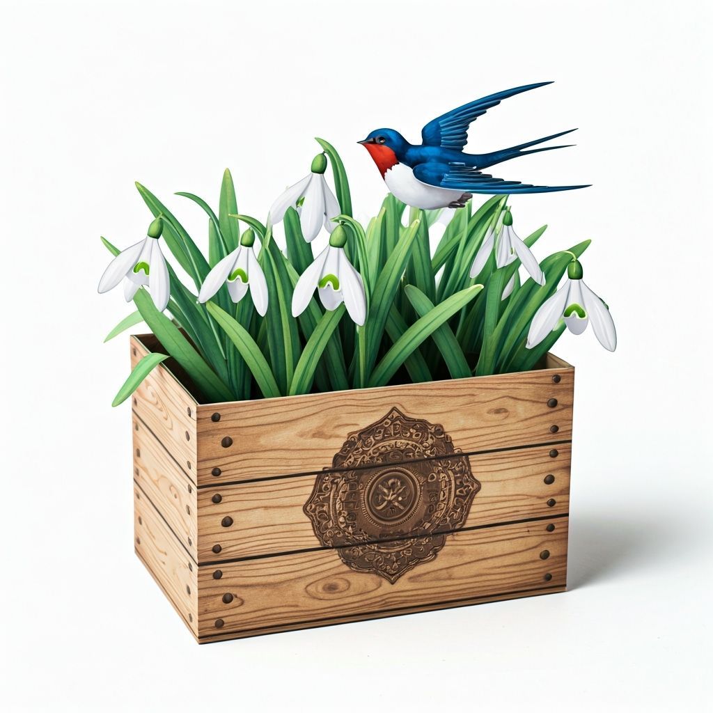 Vintage 3D Paper Model with Flowers and Swallow