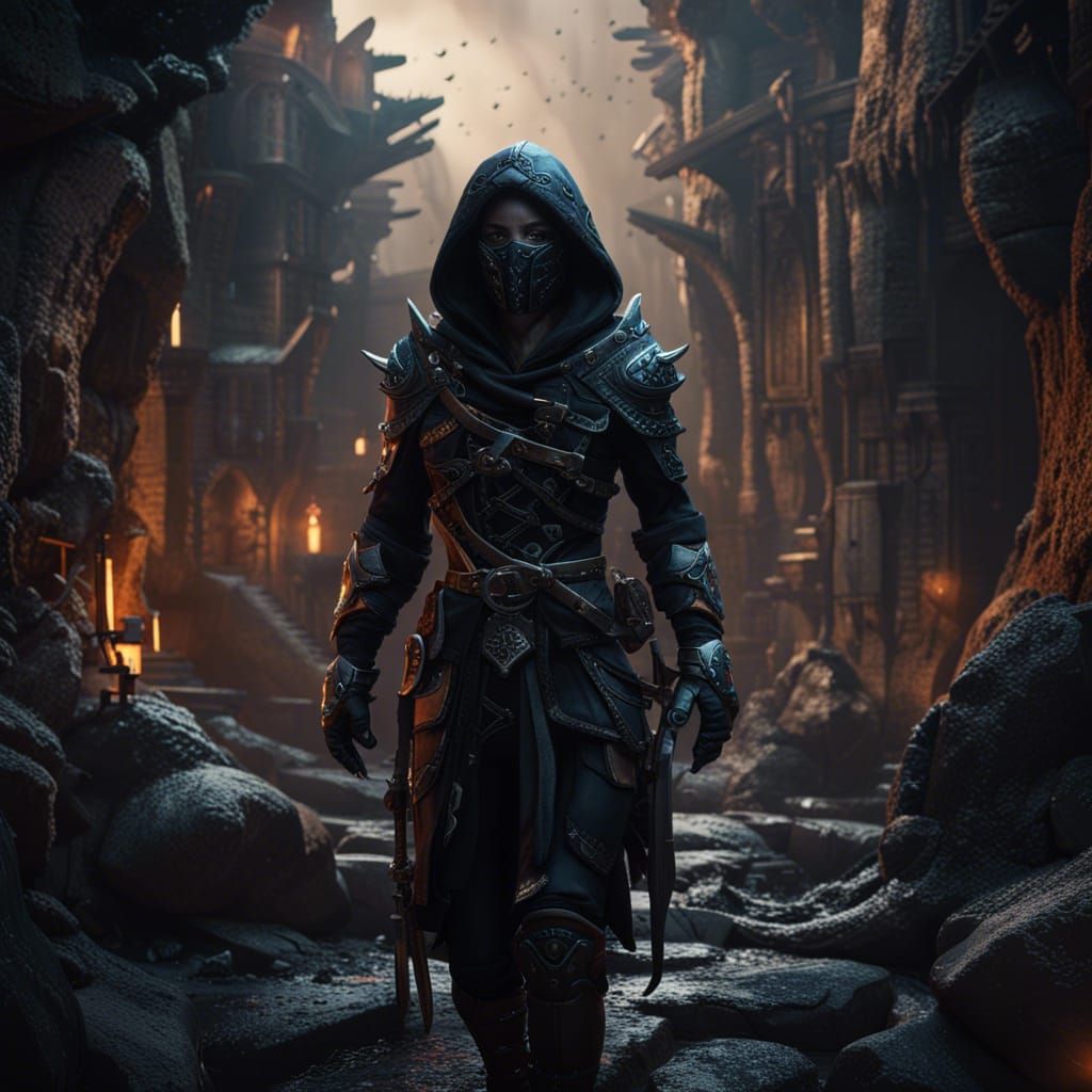 Detailed Black Rogue Character Concept Art