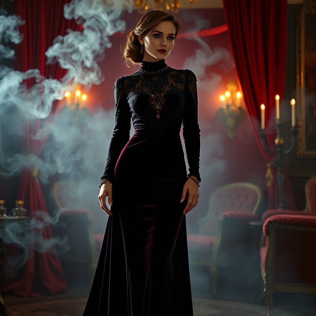 Lady of Mystery in Velvet Gown