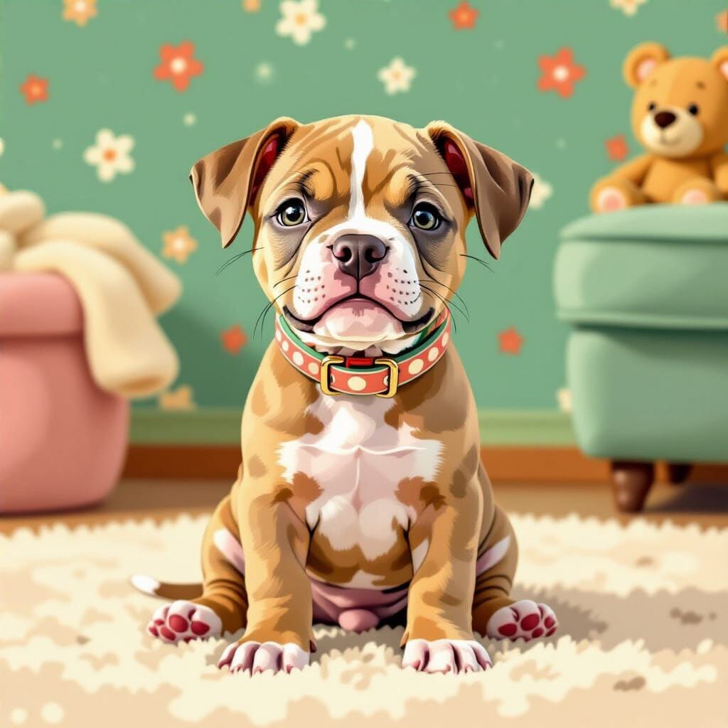 Cute Baby Pitbull Art, Disney Illustration Style