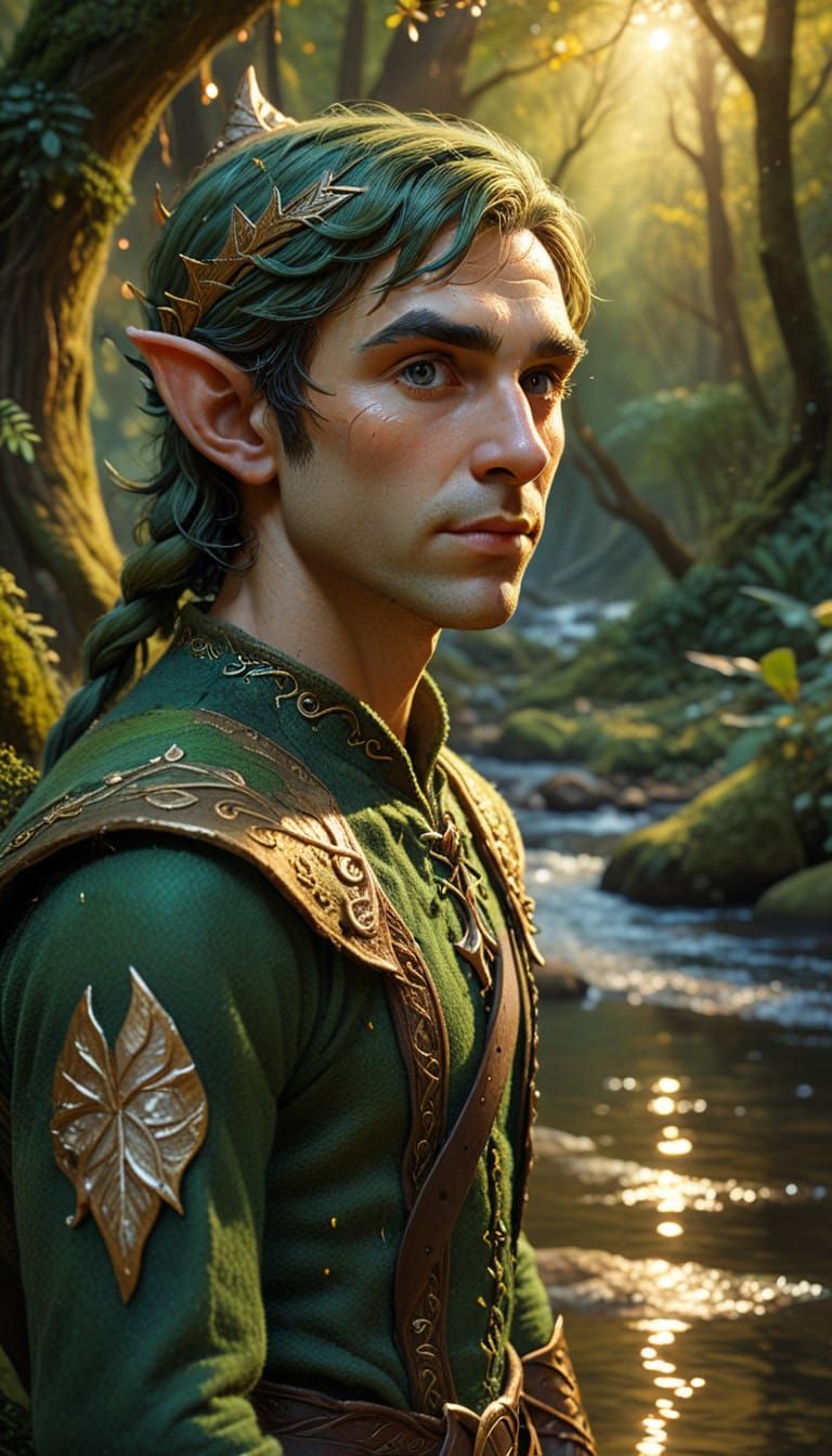 Magical Felted Elf in Whimsical Forest Scene