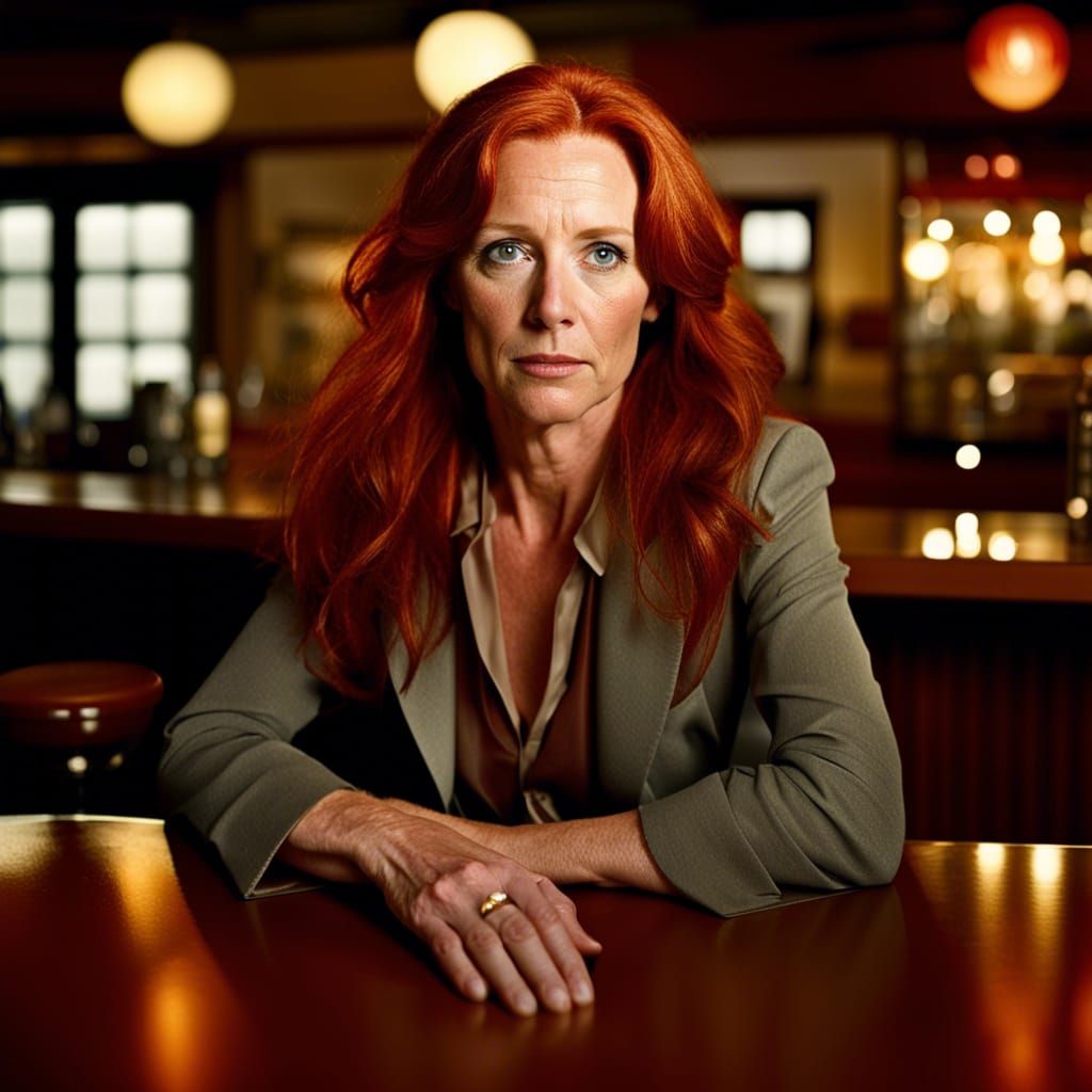 Woman with Red Hair in Bar, Professional Photography
