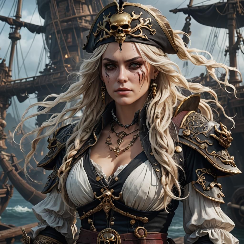 Pirate Queen with Streaked Hair: Fantasy Art