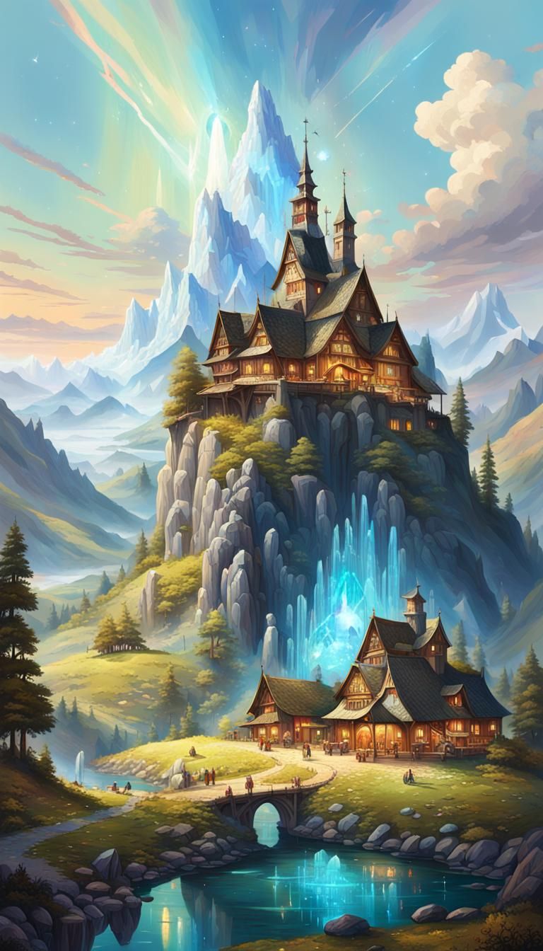 Epic High Fantasy Landscape with Crystal Mountains