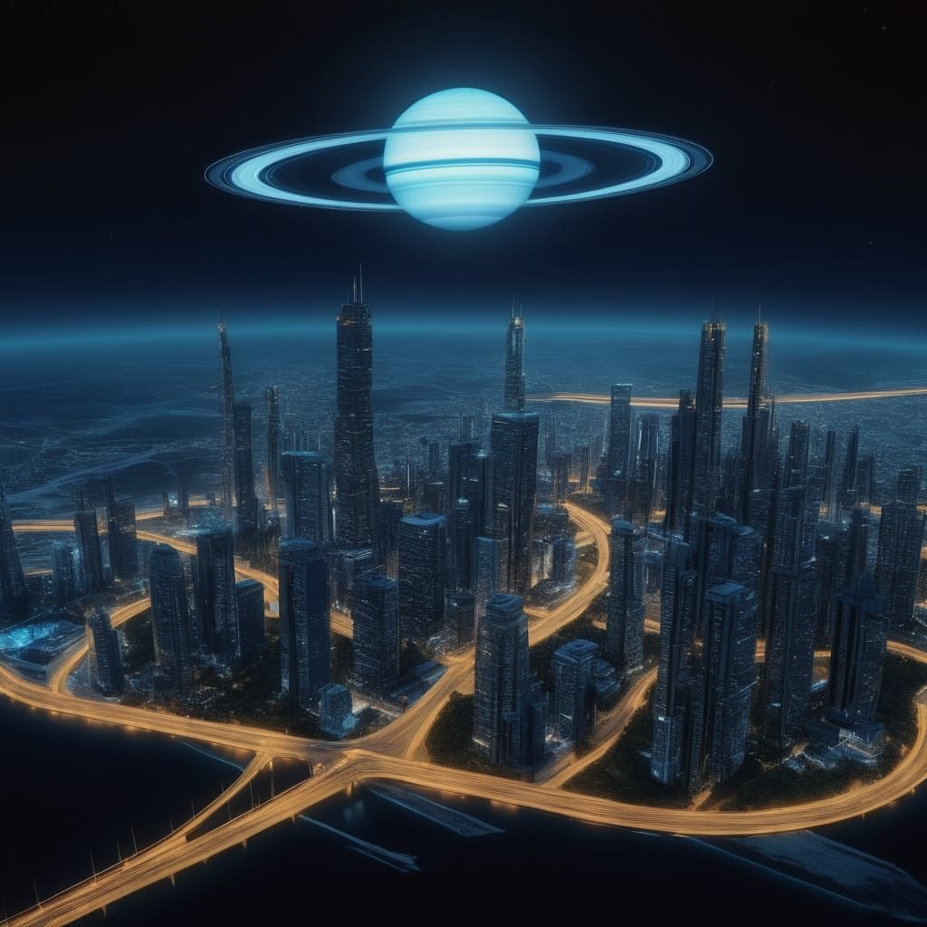Cosmic Metropolis: Futuristic Cityscape in Space